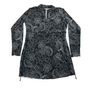 Coolibar Womens Black Paisley UPF 50+ Long Sleeve Swim Tunic Dress Large